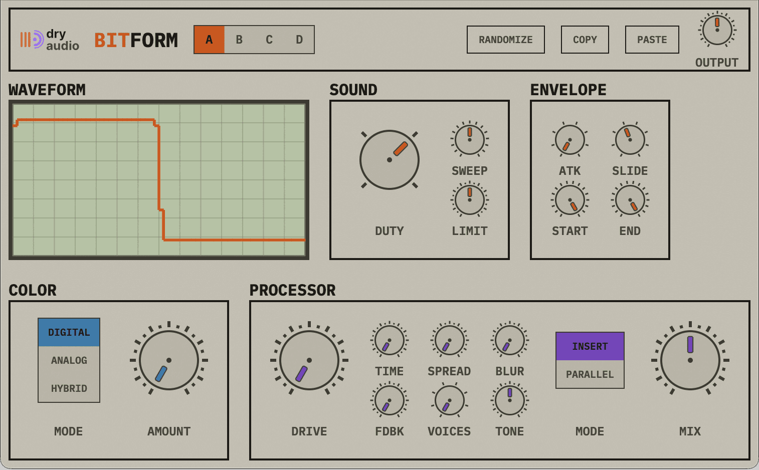 Bitform synthesizer interface